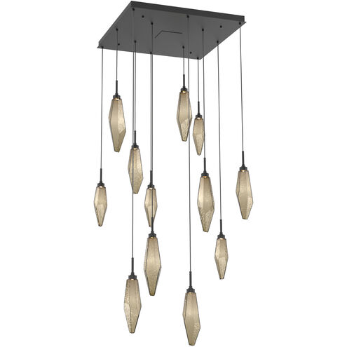 Rock Crystal LED Matte Black Chandelier Ceiling Light, Square Multi-Port