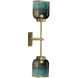 Vapor 2 Light 6 inch Antique Brass & Aqua Metallic Glass Wall Sconce Wall Light