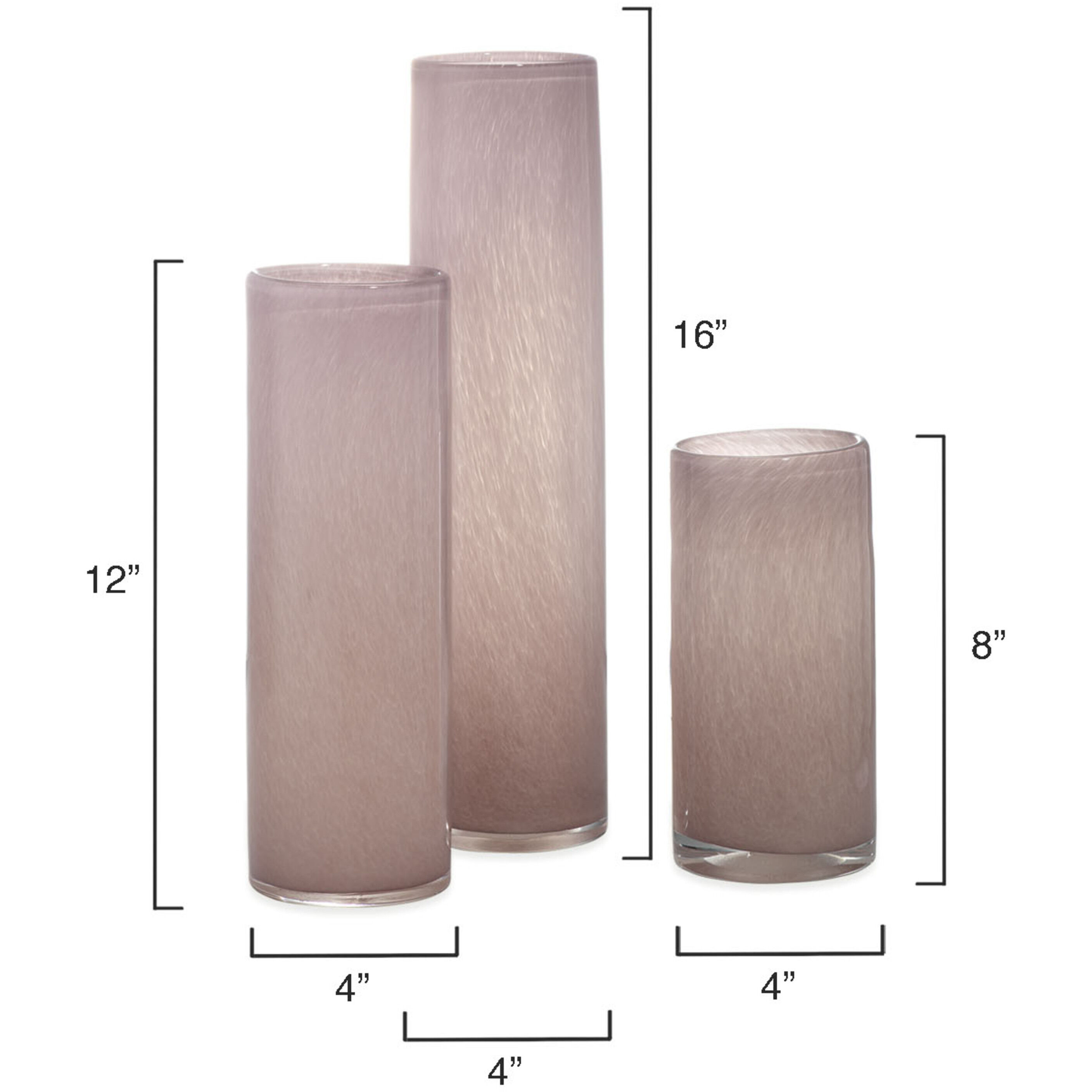 Gwendolyn 16 X 4 inch Vases in Pink Salt Glass, Set of 3