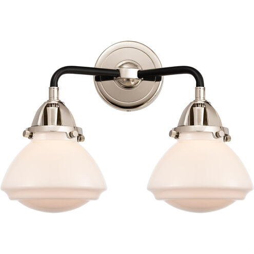 Nouveau 2 Olean LED 15 inch Black Polished Nickel Bath Vanity Light Wall Light in Matte White Glass