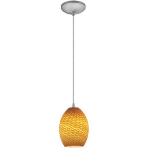 Brandy FireBird 1 Light 6 inch Brushed Steel Pendant Ceiling Light in Amber Firebird, Cord