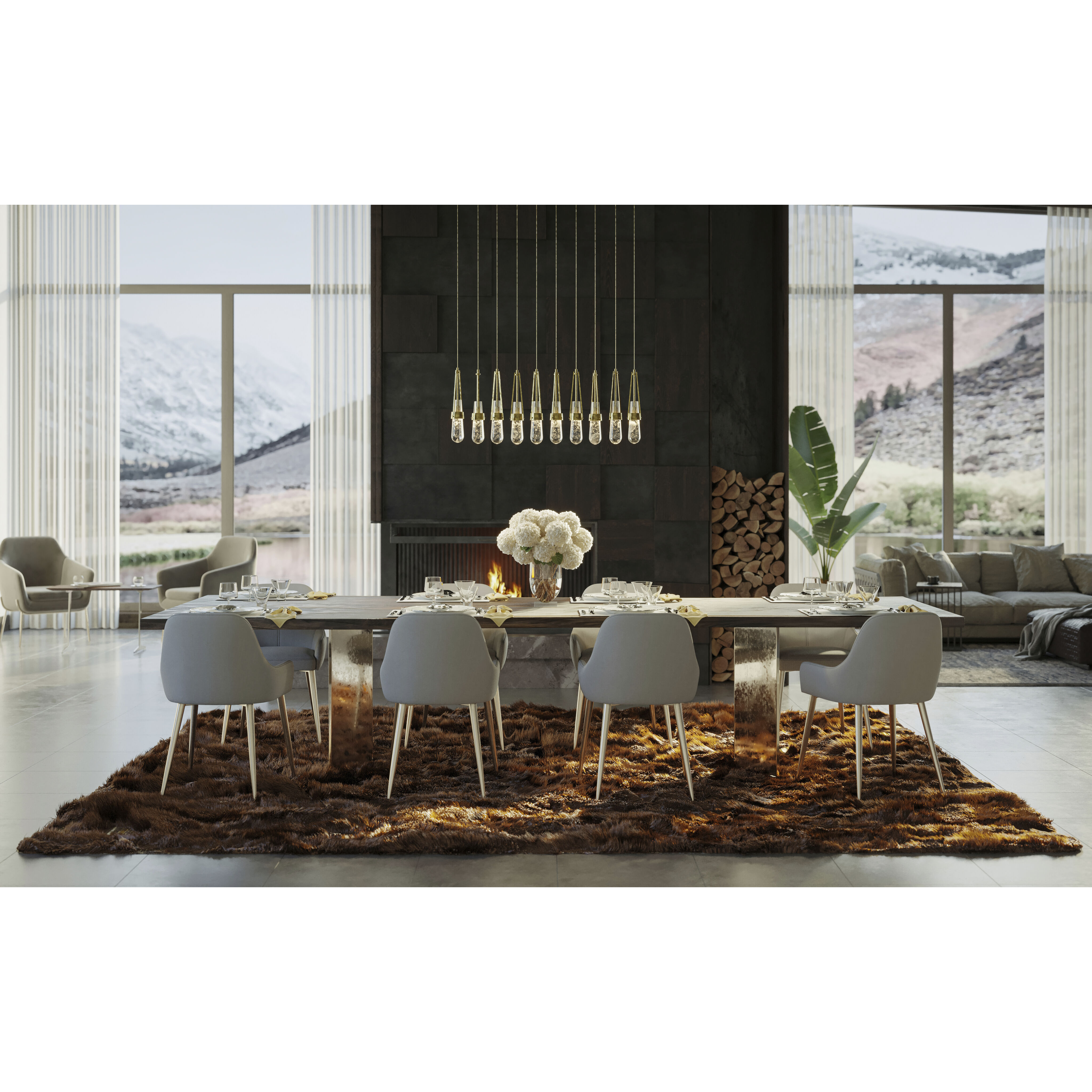 Link 10 Light 44.5 inch Modern Brass Pendant Ceiling Light in Clear with White Threading, Rectangular