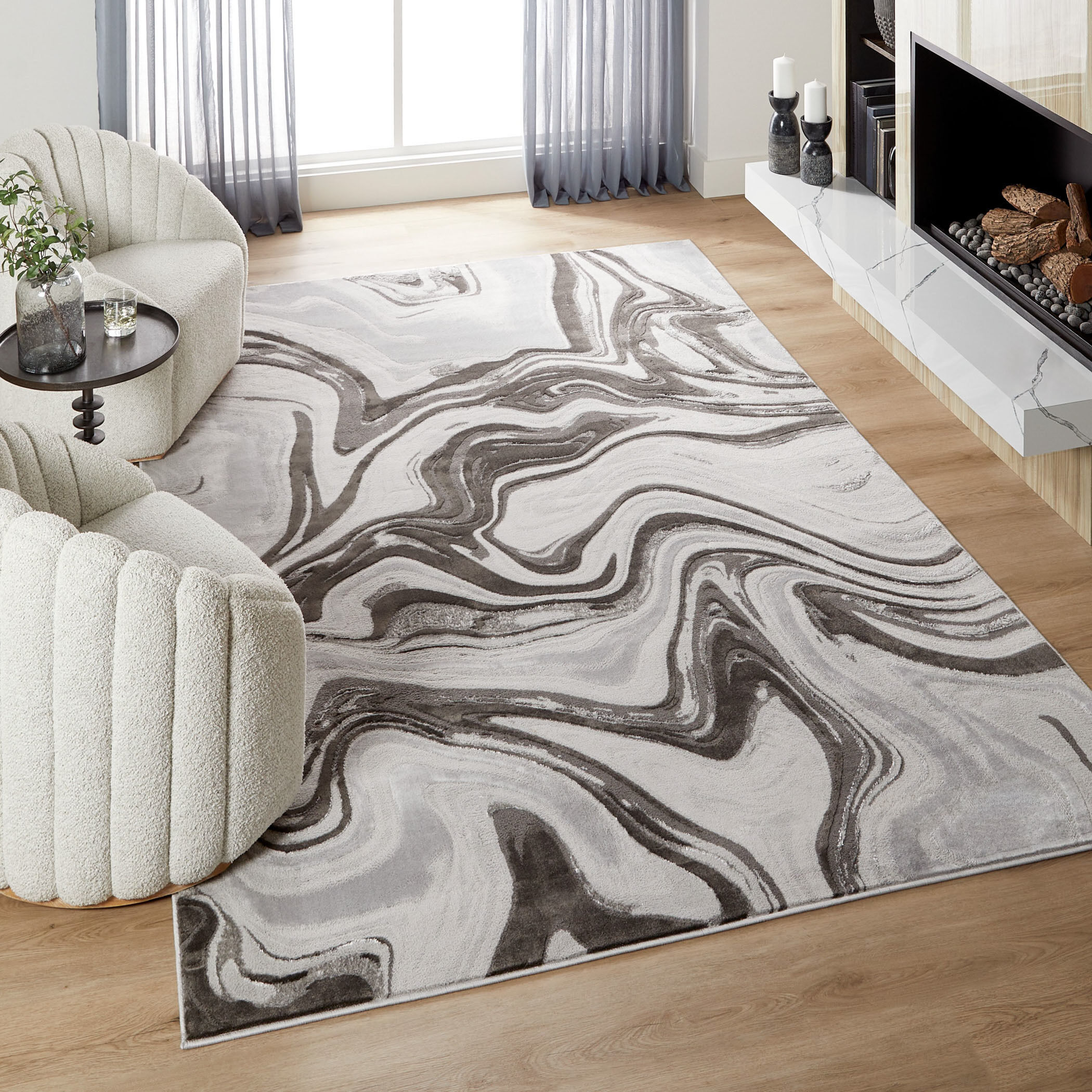 Ayda 90 X 63 inch Black/Grey Rug in 5 x 7