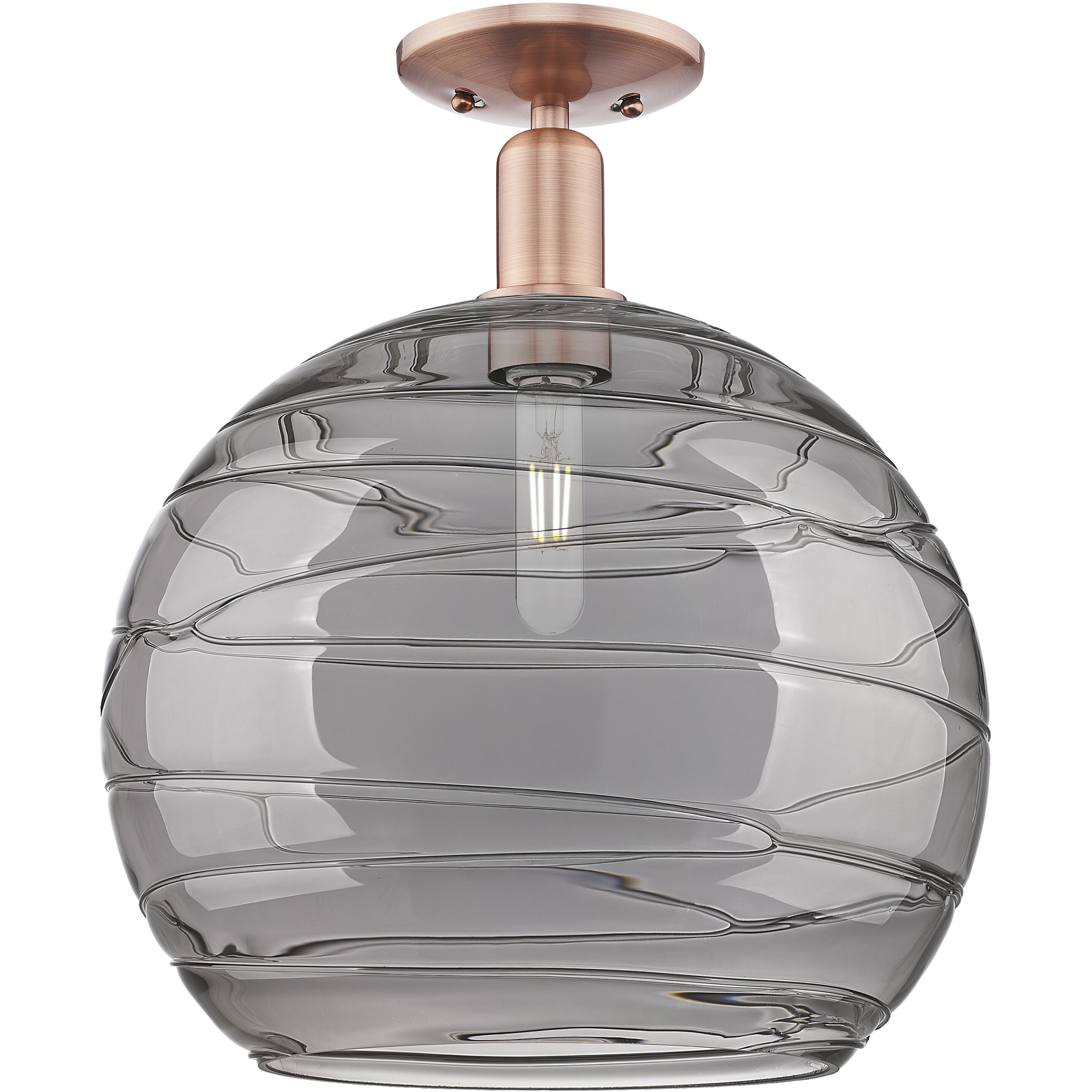 Arcadia Athens Deco Swirl 1 Light 13.75 inch Antique Copper Semi-Flush Mount Ceiling Light