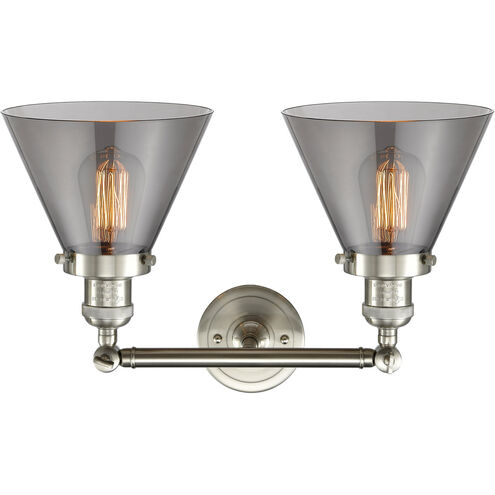 Franklin Restoration Large Cone LED 18 inch Brushed Satin Nickel Bath Vanity Light Wall Light in Plated Smoke Glass, Franklin Restoration