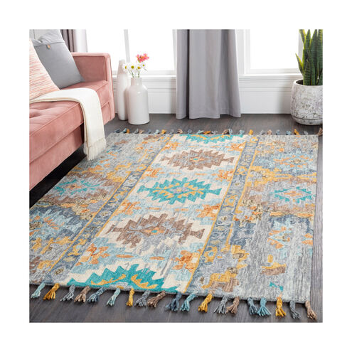 Bonifate 36 X 24 inch Teal/Mustard/Medium Gray/Light Gray/Charcoal/Aqua Rugs, Rectangle
