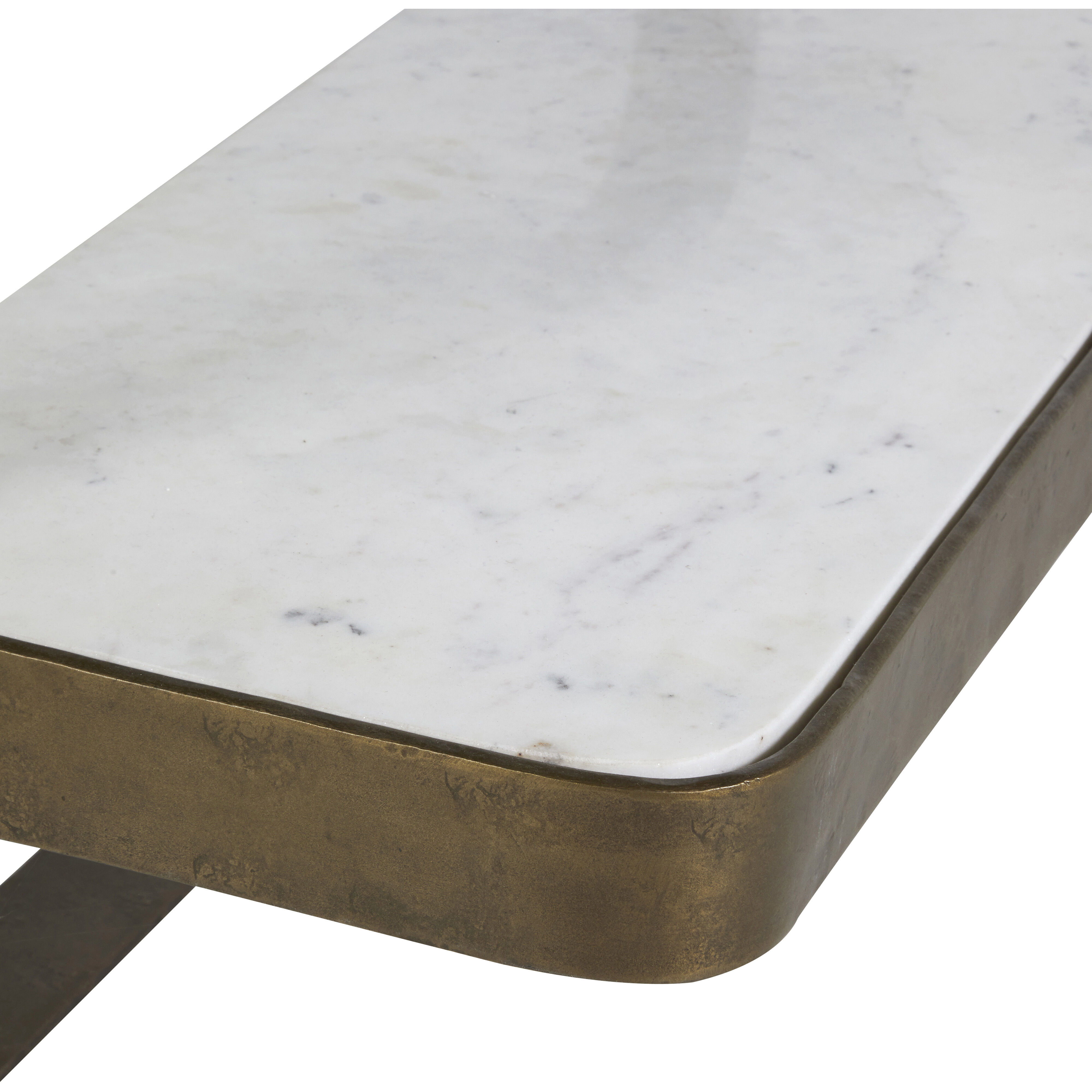 Winnipeg 48 X 30 inch Forged Champagne and Ivory Marble with Tempered Glass Coffee Table