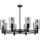 Downtown Urban Crown Point 8 Light 32 inch Matte Black Statement Chandelier Ceiling Light in Light Smoke Glass