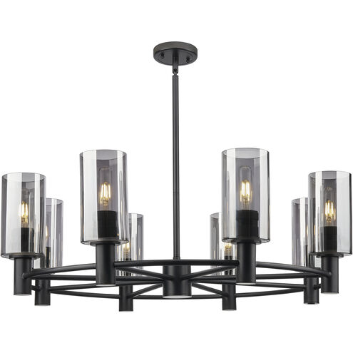 Downtown Urban Crown Point 8 Light 32 inch Matte Black Statement Chandelier Ceiling Light in Light Smoke Glass