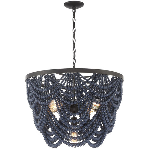 Bohemian 5 Light 24 inch Navy Blue with Oil Rubbed Bronze Chandelier Ceiling Light