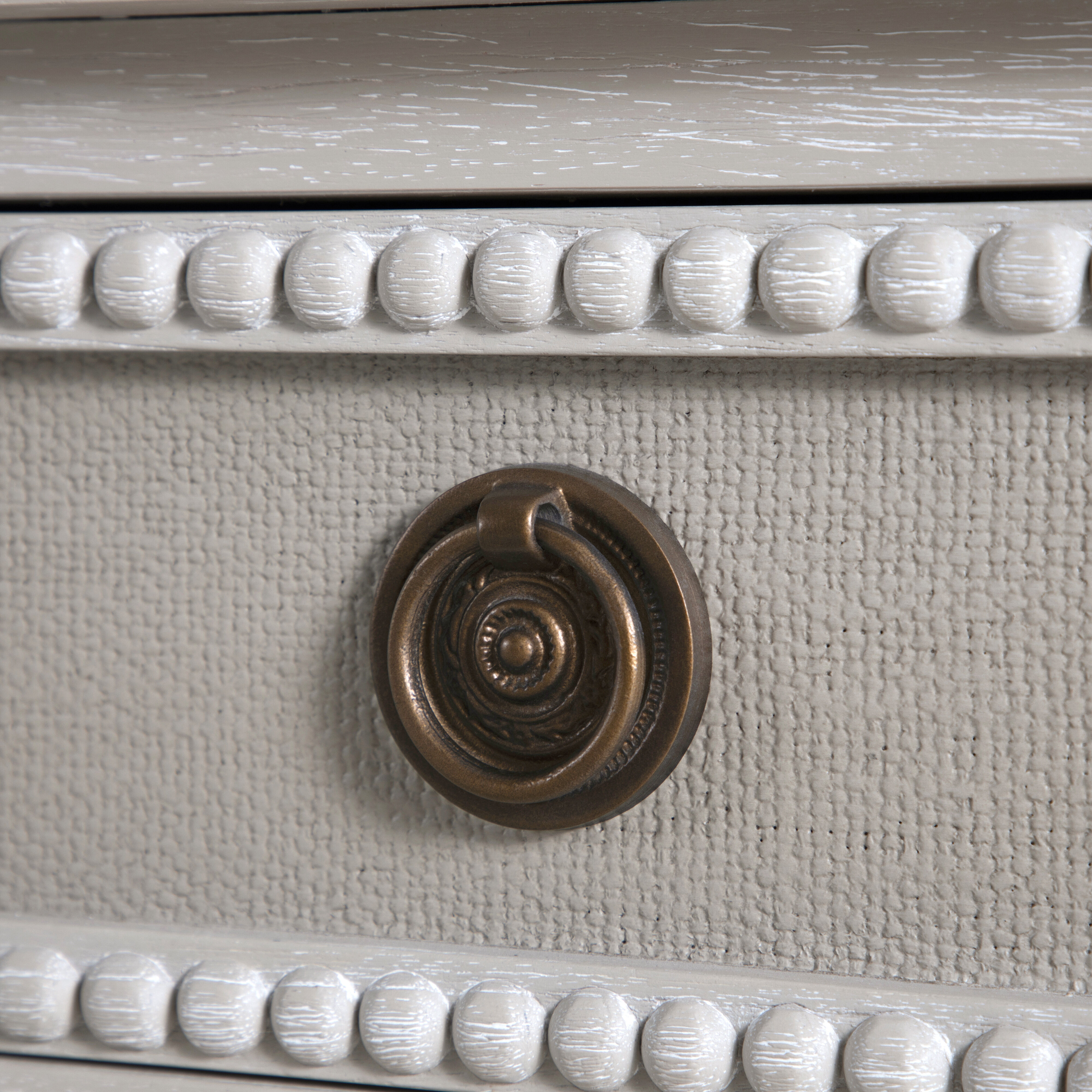 Caroline 30.5 X 30 inch Cerused White and Painted Burlap with Antique Bronze Nightstand