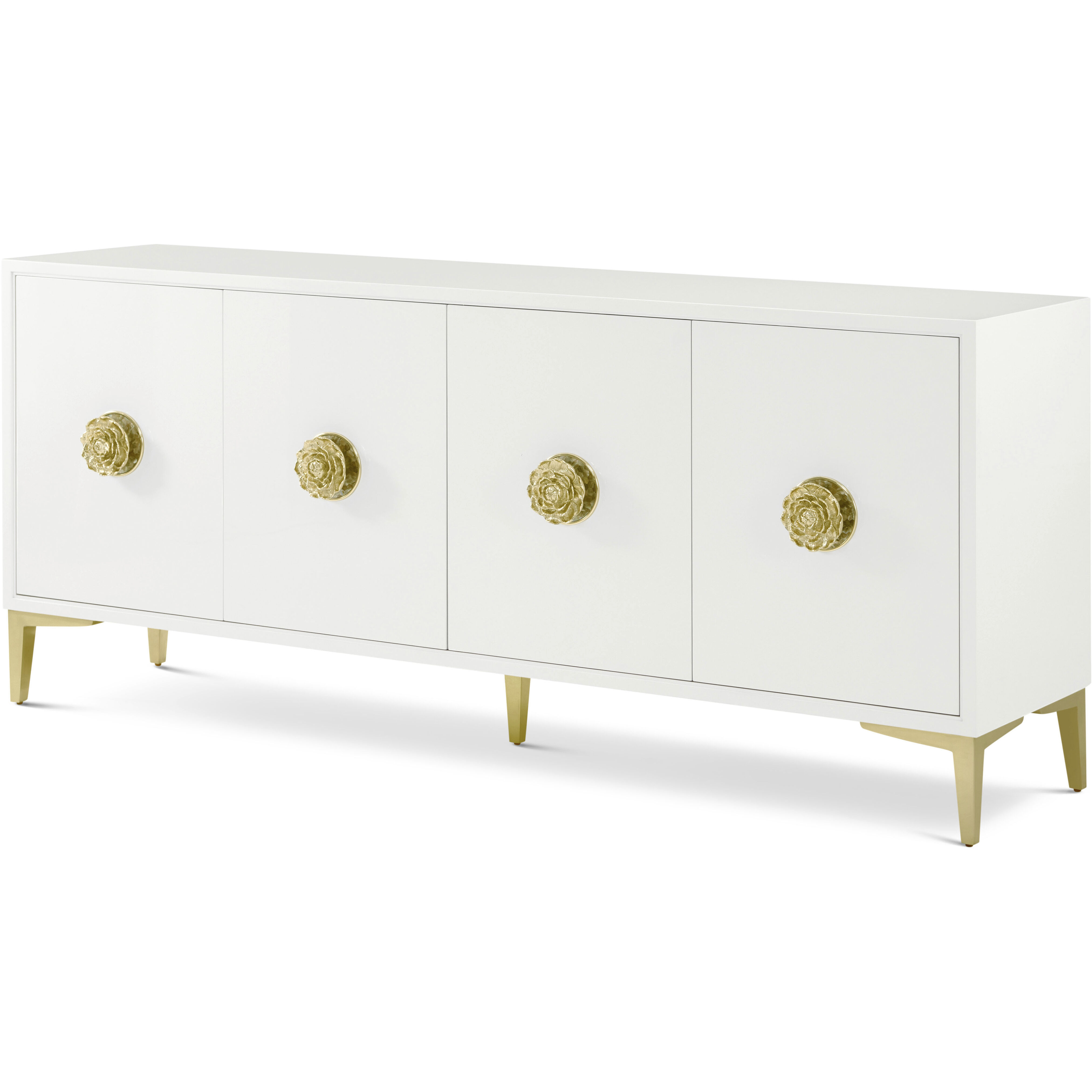Judith Leiber Couture 80 X 19 inch Solstice / Polished Brass Credenza, Wooden, 4-Door