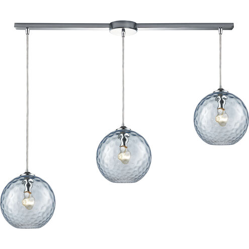 Watersphere 3 Light 36 inch Polished Chrome Multi Pendant Ceiling Light in Hammered Clear Glass, Linear with Recessed Adapter, Configurable
