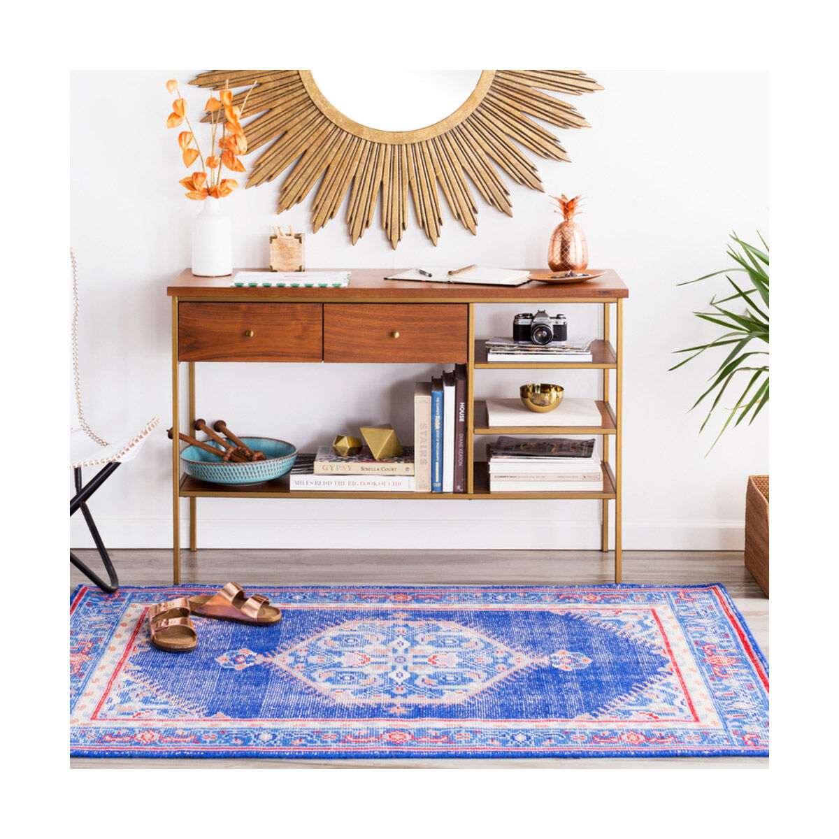 Zahra 132 X 96 inch Dark Blue/Bright Red/Mauve/Camel/Denim/Khaki Rugs, Wool