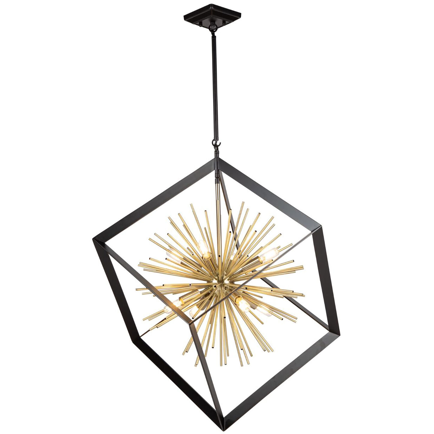 Sunburst LED 31.5 inch Matte Black and Satin Brass Chandelier Ceiling Light
