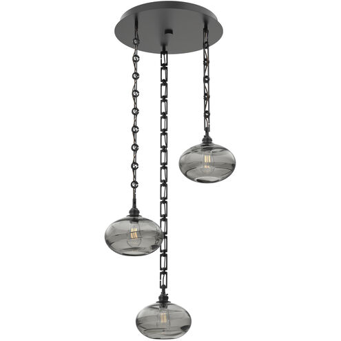 Coppa 3 Light 20.1 inch Matte Black Multi-Pendant Ceiling Light in Smoke Optic, Rectangular Chain