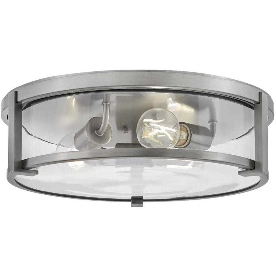 Lowell 3 Light 16 inch Antique Nickel with Clear glass Foyer Light Ceiling Light, Flush Mount