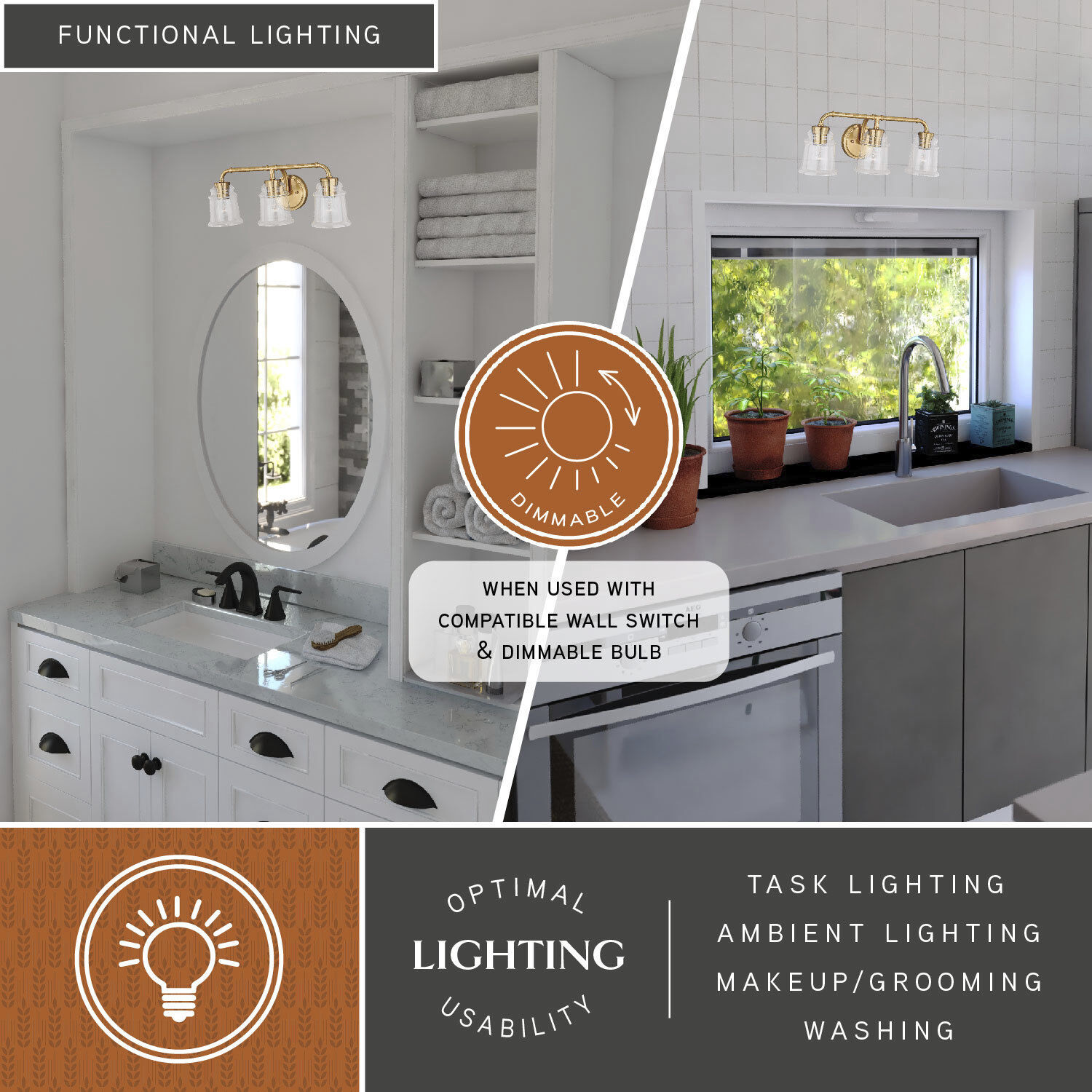 Toledo LED 22 inch Natural Brass Bathroom Light Wall Light