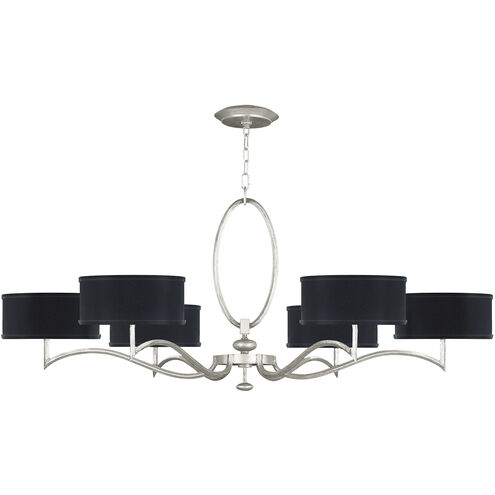 Allegretto 6 Light 51 inch Silver Chandelier Ceiling Light in Silver Leaf, Black Fabric