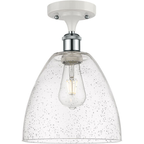 Ballston Dome 1 Light 9 inch White and Polished Chrome Semi-Flush Mount Ceiling Light in Seedy Glass