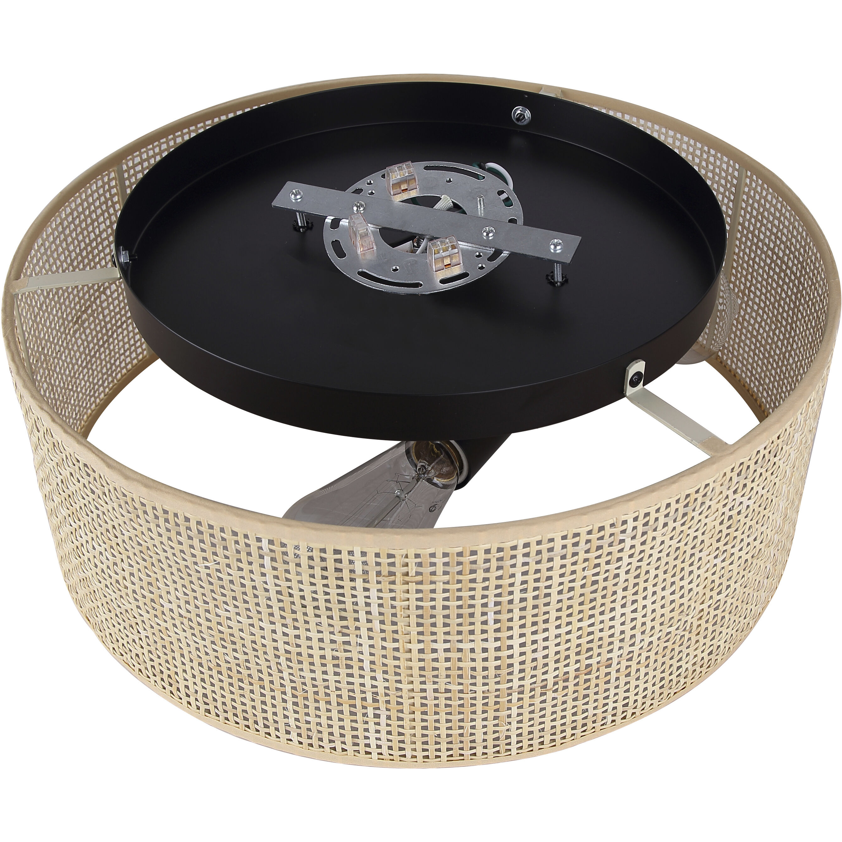Bellamy 3 Light 16.25 inch Black Flush Mount Ceiling Light in Natural Rattan