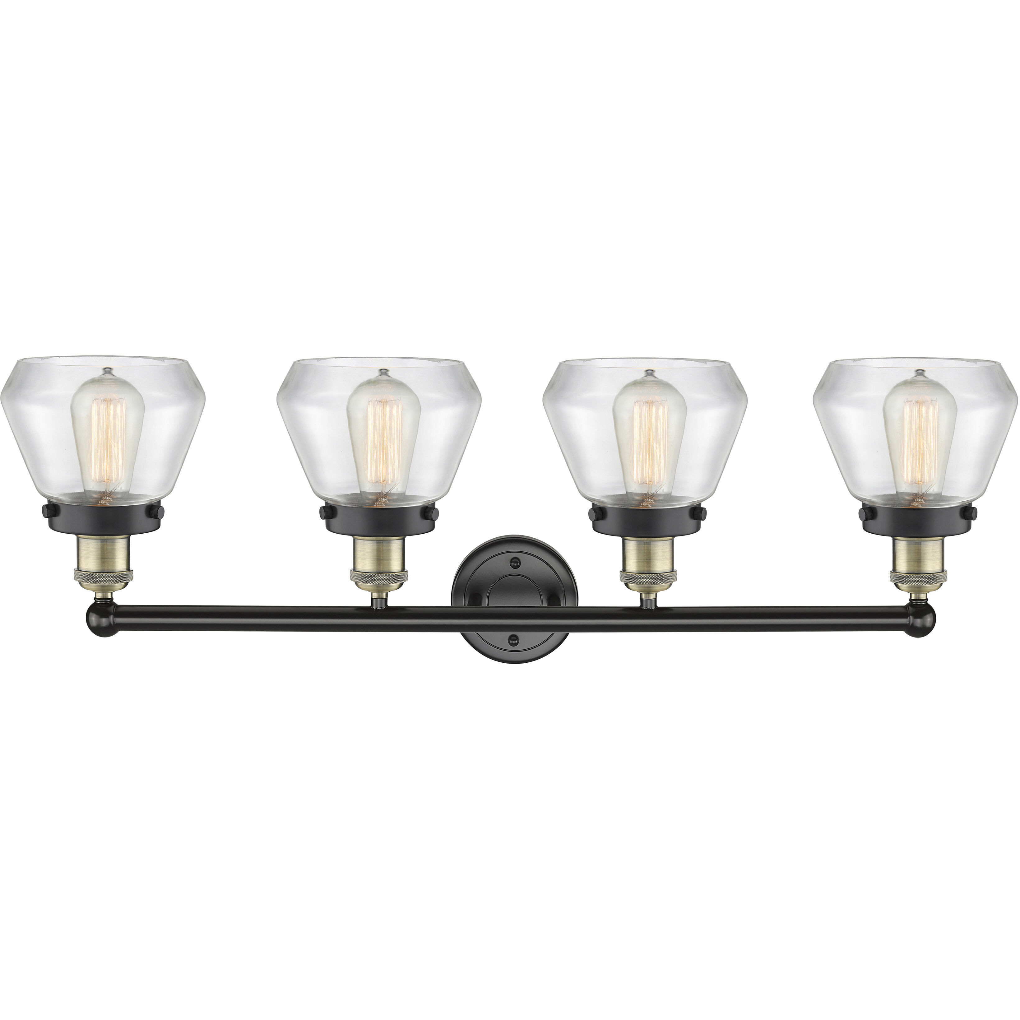 Fulton 4 Light 33.5 inch Black Antique Brass Bath Vanity Light Wall Light in Clear Glass