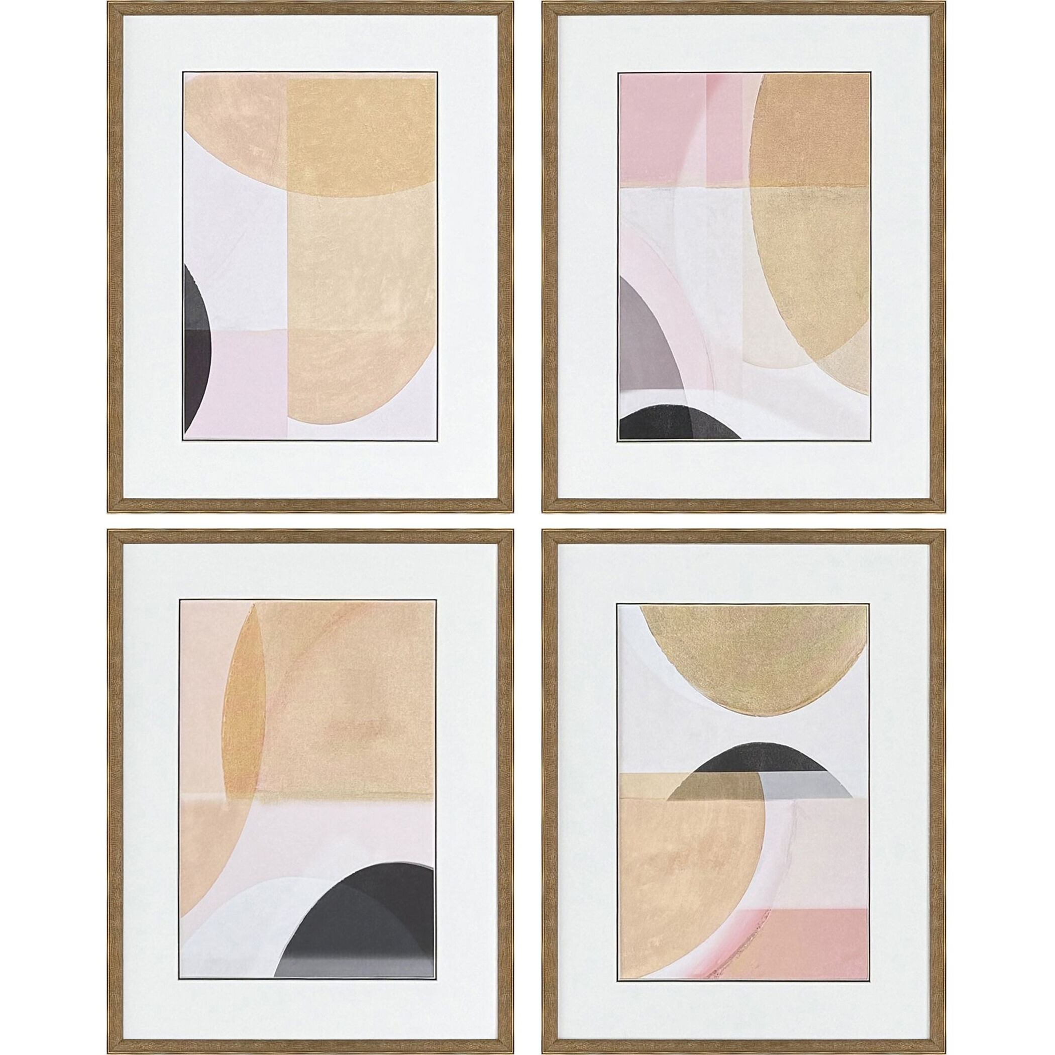 Curved Forms Pink and Gray and Metallic Framed Art