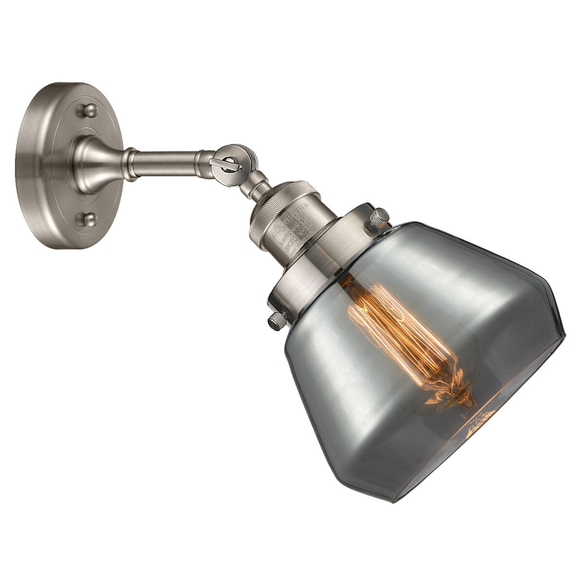 Franklin Restoration Fulton 1 Light 7 inch Brushed Satin Nickel Sconce Wall Light in Plated Smoke Glass, Franklin Restoration