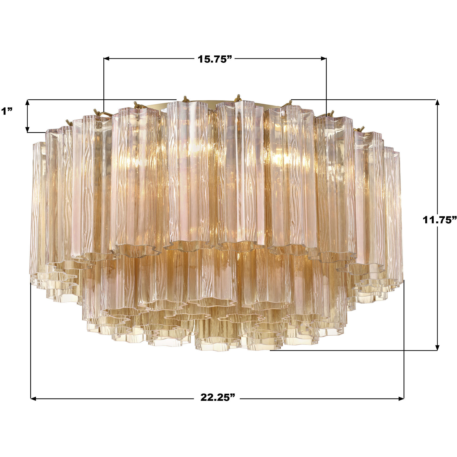 Addis 7 Light 22.25 inch Aged Brass Flush Ceiling Light in Tronchi Glass Amber