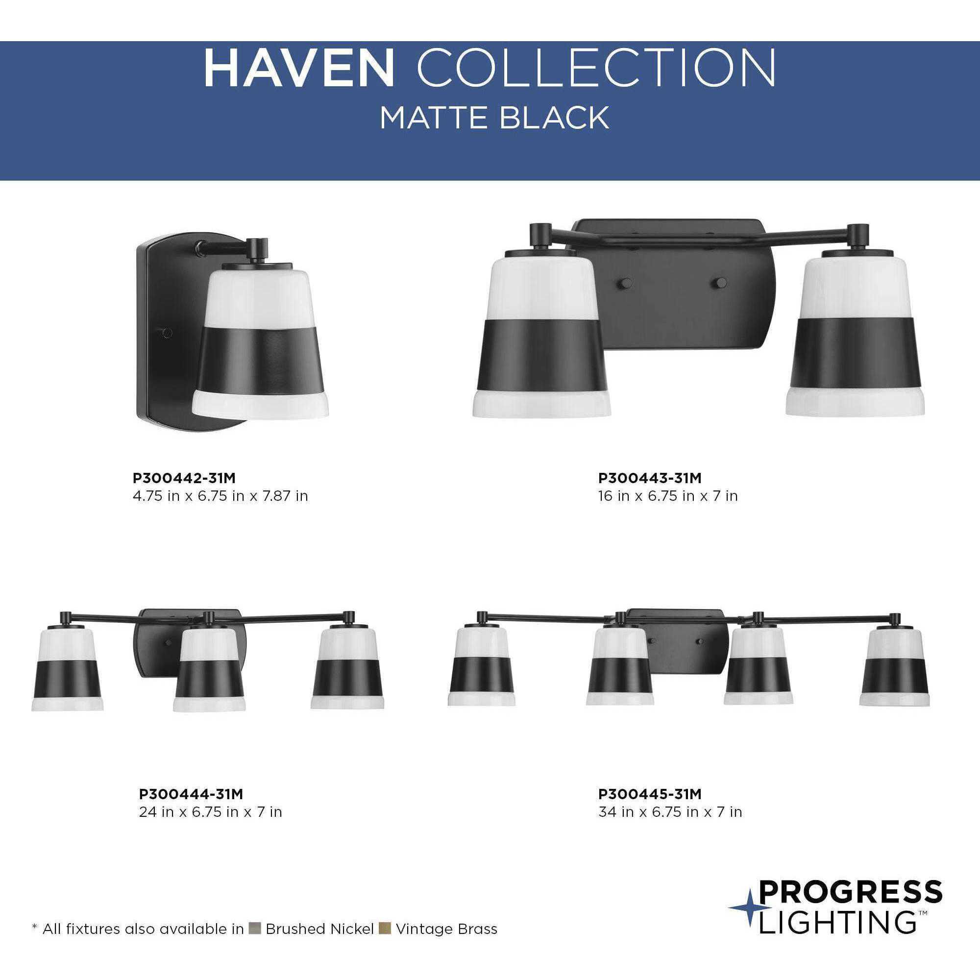 Haven 3 Light 24 inch Matte Black Bath Light Wall Light