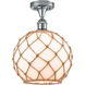 Ballston Large Farmhouse Rope 1 Light 10 inch Polished Chrome Semi-Flush Mount Ceiling Light in White Glass with Brown Rope, Ballston