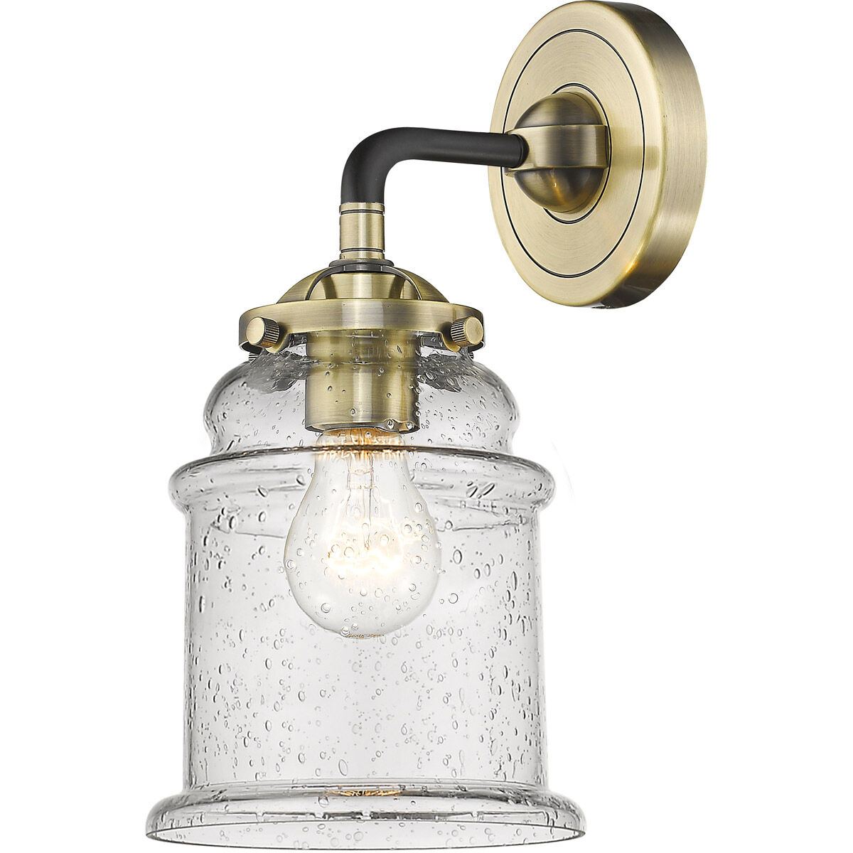 Nouveau Canton LED 6 inch Black Antique Brass Sconce Wall Light in Seedy Glass, Nouveau
