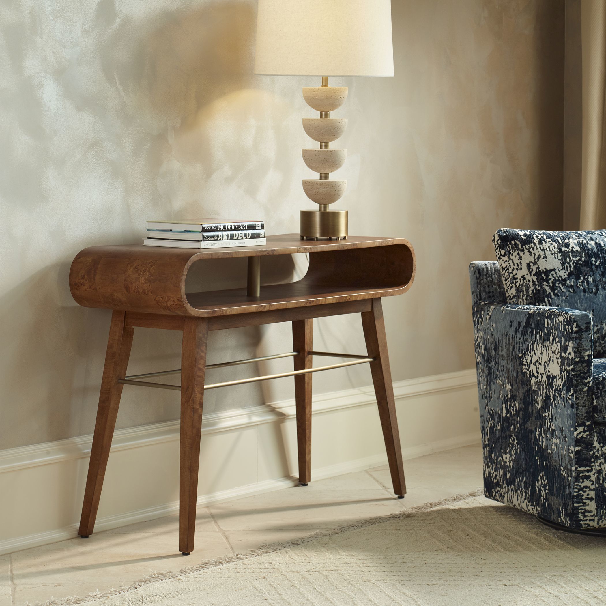 Ledger 46 inch Burl Veneer and Java Wood with Brass Console Table