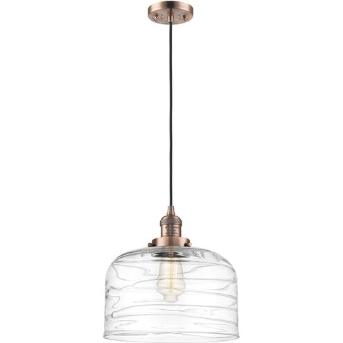 Franklin Restoration Bell LED 12 inch Antique Copper Mini Pendant Ceiling Light in Clear Deco Swirl
