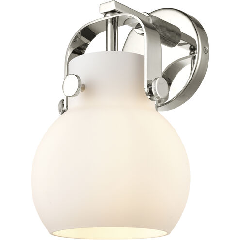 Pilaster II Sphere Sconce Wall Light in Polished Nickel, Matte White Glass