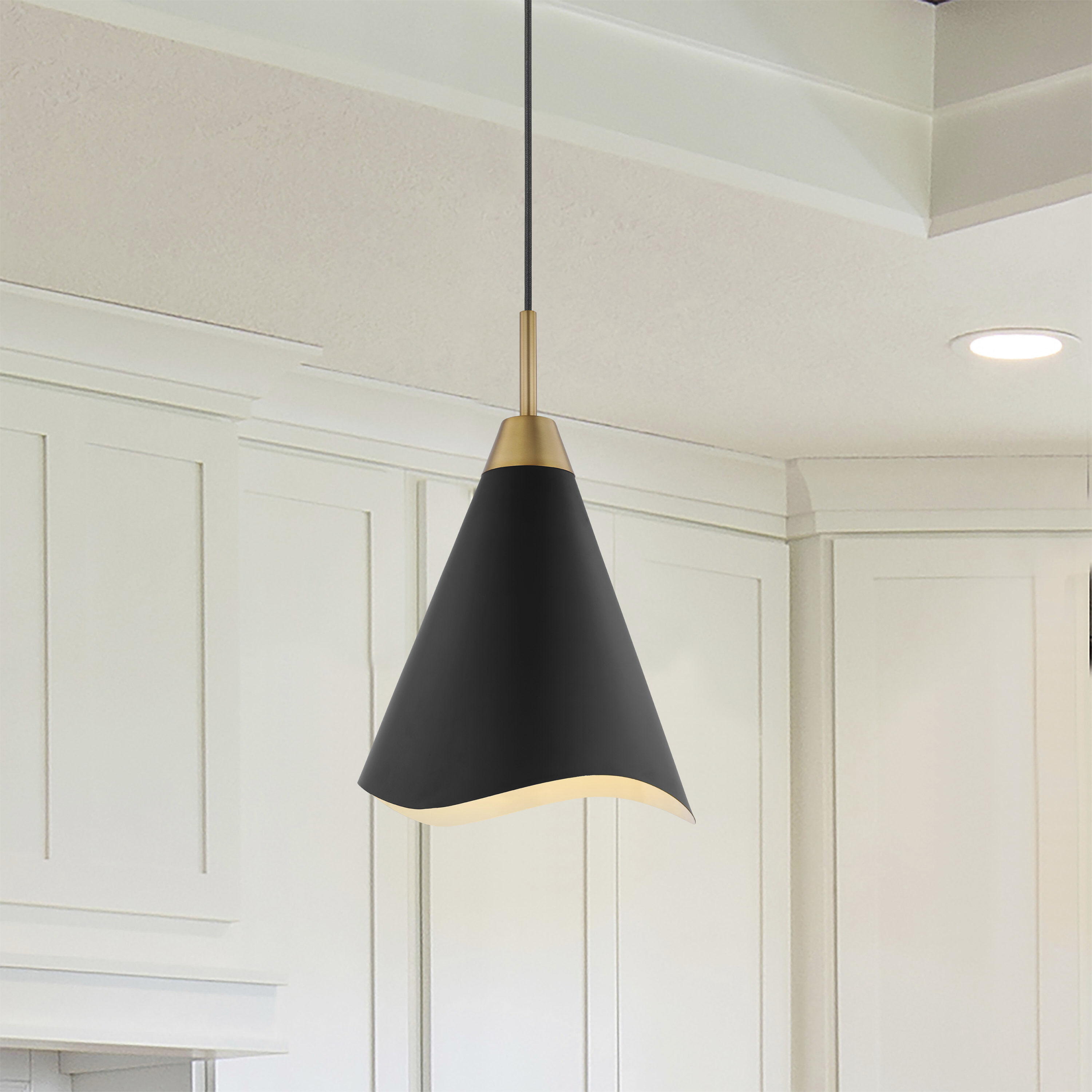 Tango 1 Light 12 inch Matte Black/Burnished Brass Pendant Ceiling Light