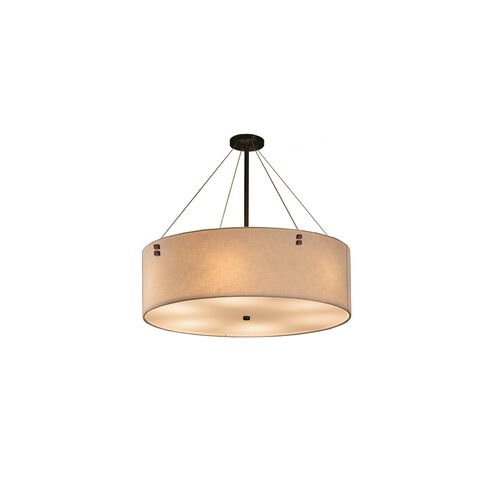 Textile LED 48 inch Drum Pendant Ceiling Light in Concentric Circles, Polished Chrome, Cream, 5600 Lm LED
