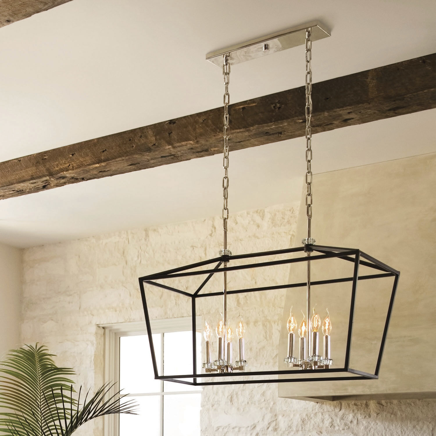 Stinson 8 Light 34 inch Black with Polished Nickel Indoor Linear Chandelier Ceiling Light