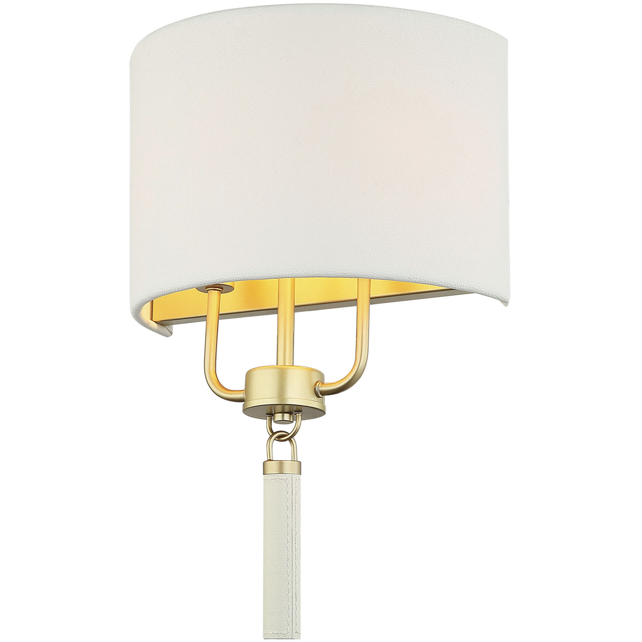 Secret Agent Sconce Wall Light in Painted Gold and White Leather
