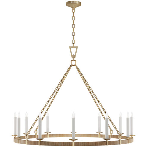 Chapman & Myers Darlana5 LED 50 inch Antique-Burnished Brass and Natural Rattan Ring Chandelier Ceiling Light, XL