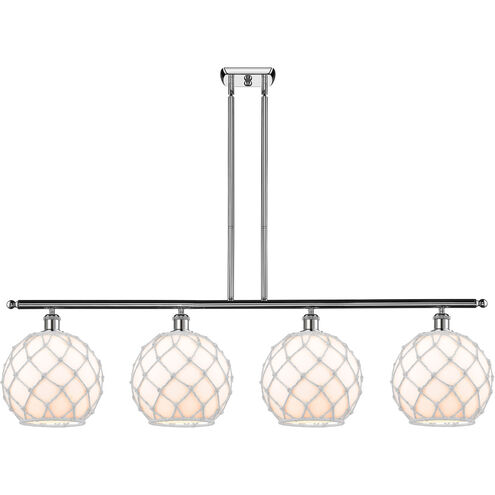 Ballston Large Farmhouse Rope LED 48 inch Polished Chrome Island Light Ceiling Light in White Glass with White Rope, Ballston