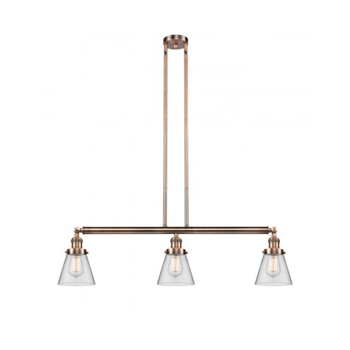 Franklin Restoration Small Cone 3 Light 39 inch Antique Copper Island Light Ceiling Light in Clear Glass, Franklin Restoration
