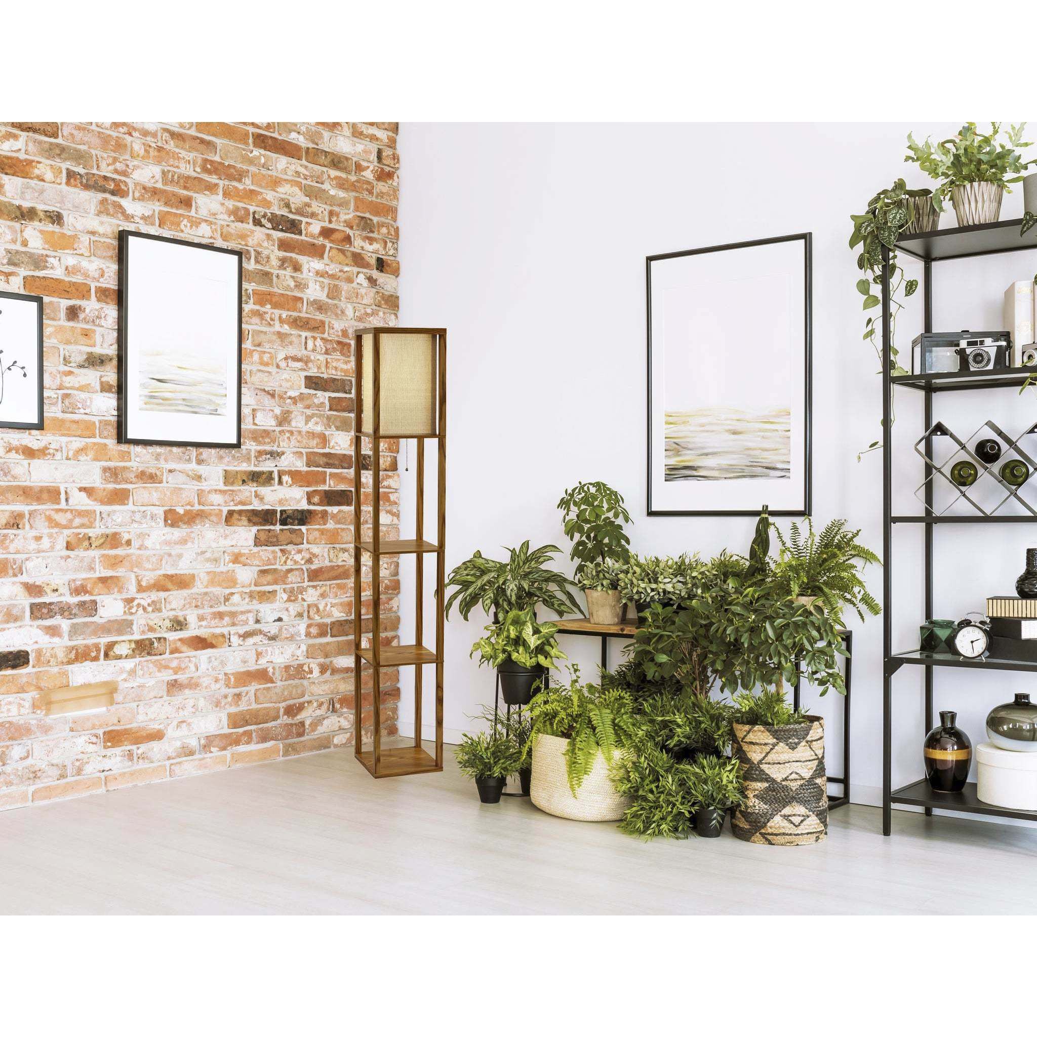 Wright 63 inch 150 watt Natural Wood Veneer Shelf Floor Lamp Portable Light