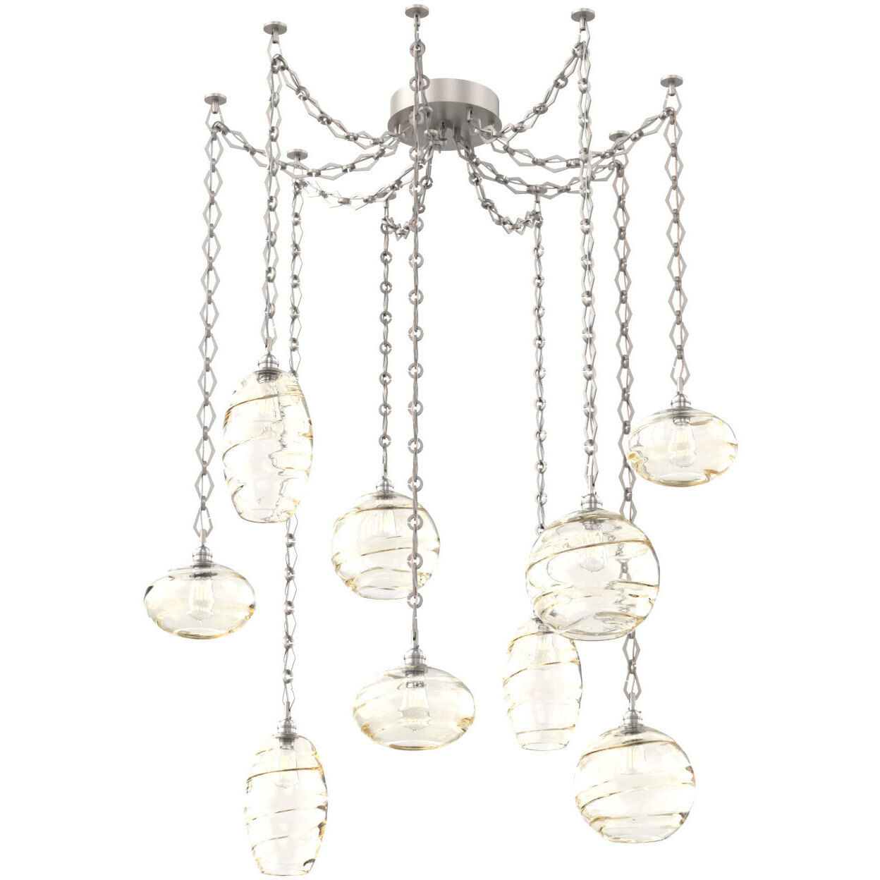 Misto 9 Light 15.5 inch Beige Silver Swag Multi-Pendant Ceiling Light in Optic Rib Amber, Diamond Chain