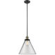 Franklin Restoration Cone LED 12 inch Black Antique Brass Mini Pendant Ceiling Light in Clear, Franklin Restoration