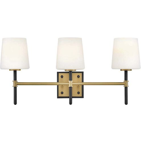 Saunders 3 Light 23 inch Black and Lacquered Brass Bath Light Wall Light in Black with Lacquered Brass