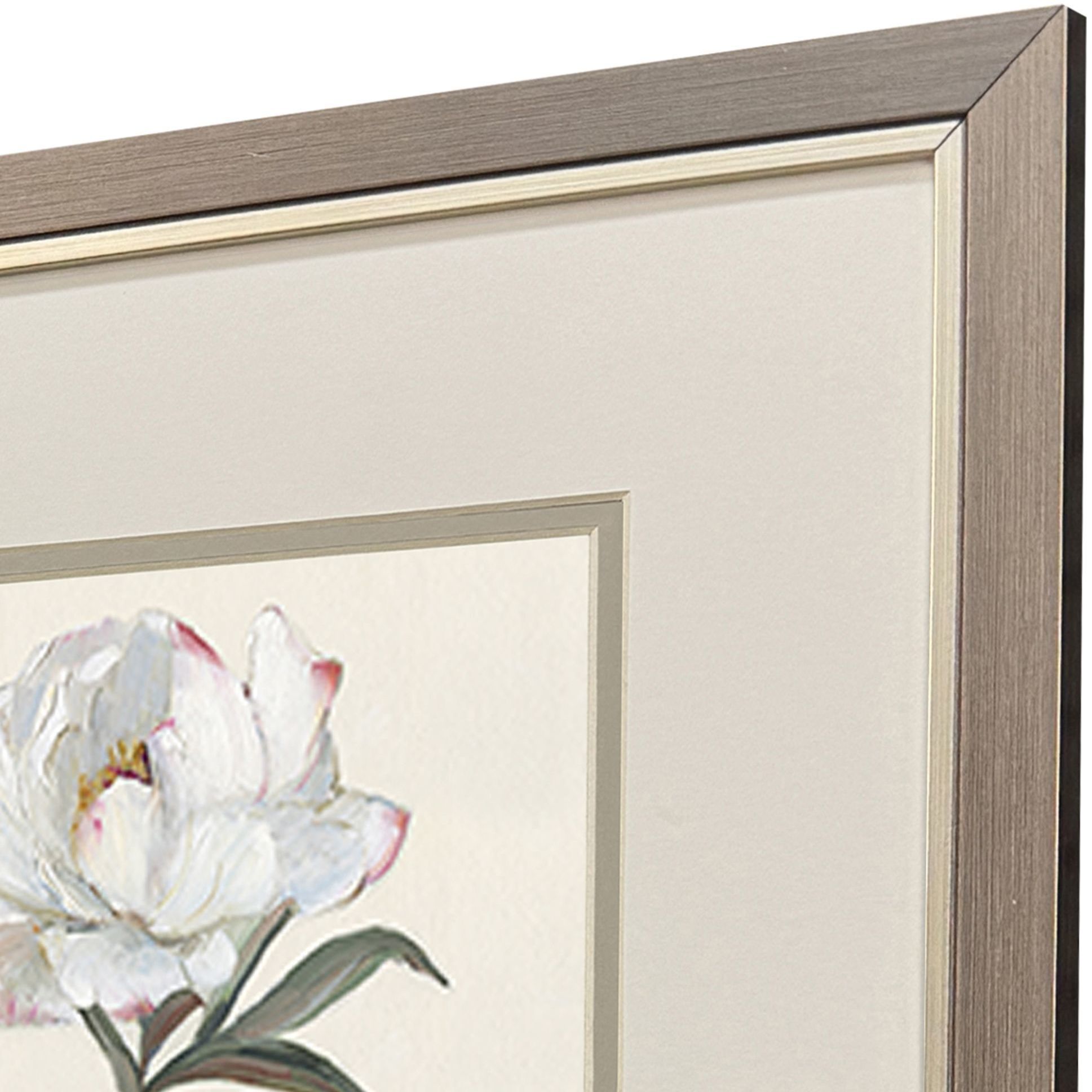 Peony Grand White and Gray and Green Framed Art, Propac