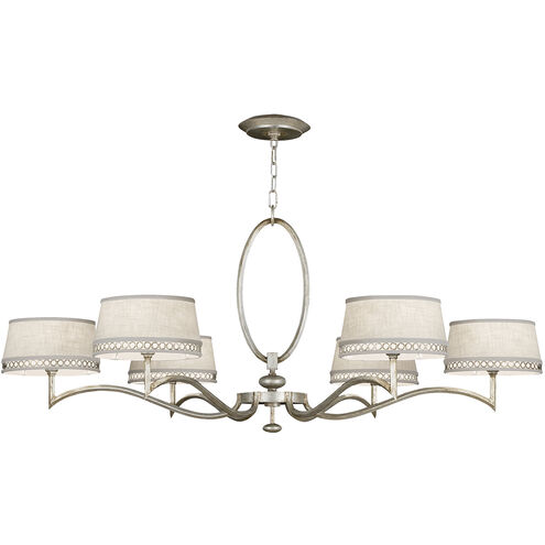 Allegretto 6 Light 51 inch Silver Chandelier Ceiling Light in White Textured Linen