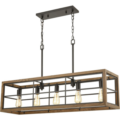 Warehouse Window 5 Light 42 inch Oil Rubbed Bronze with Medium Oak Linear Chandelier Ceiling Light
