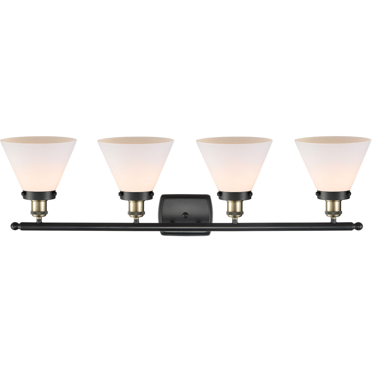 Ballston Large Cone 4 Light 36 inch Black Antique Brass Bath Vanity Light Wall Light in Matte White Glass